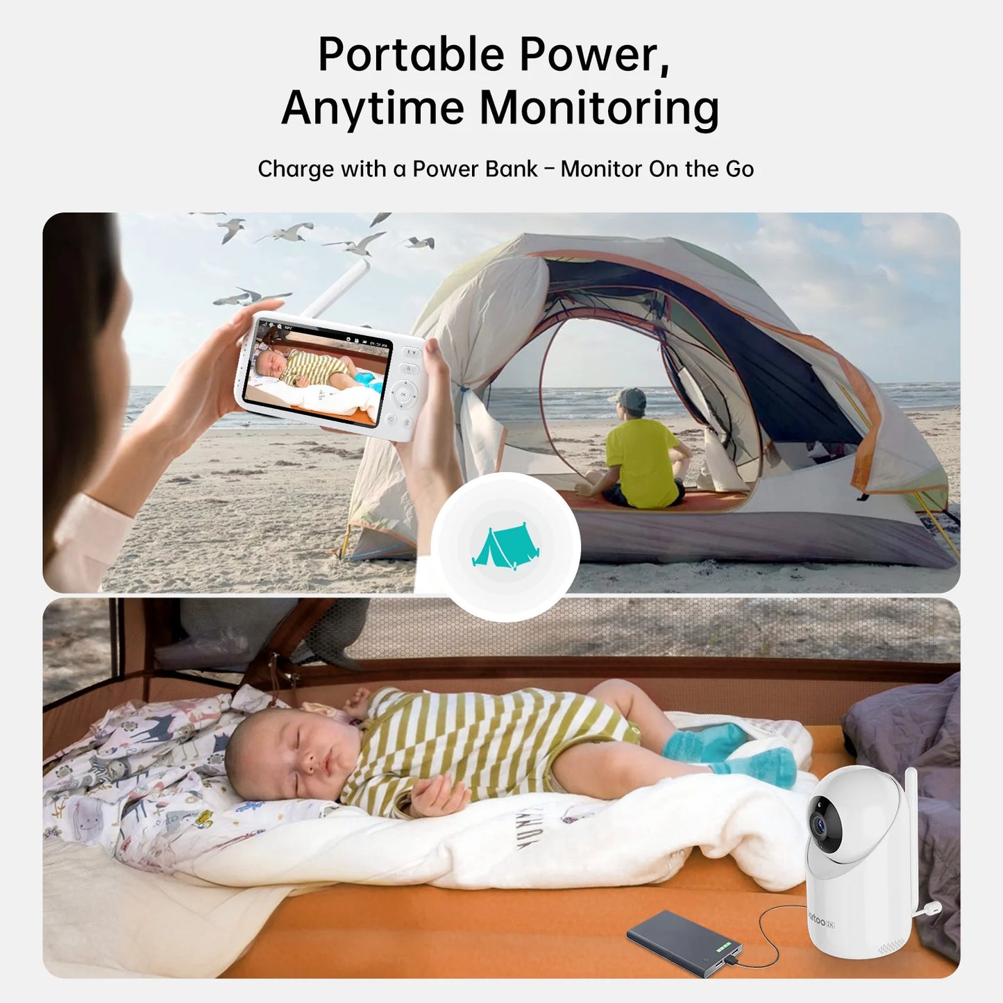 2K Video Baby Monitor, 3000Ft Long Range No Wifi Baby Monitor with 2 Cameras and Audio, 5.5" Split Display, AI Cry Detect, IR Night Vision, 2-Way Audio, 6000Mah